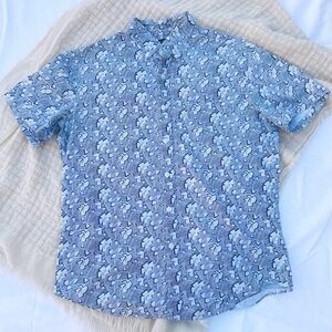 J. Crew Factory Flex Short Sleeve Button Down Blue Floral Shirt